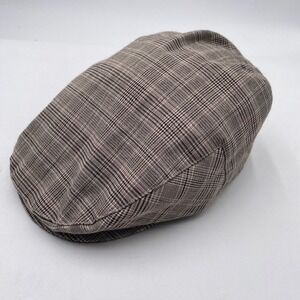 Bigalli Ivy Cap Flat Hat Mens Large Brown Glen Plaid Newsboy Driving BIGA22051